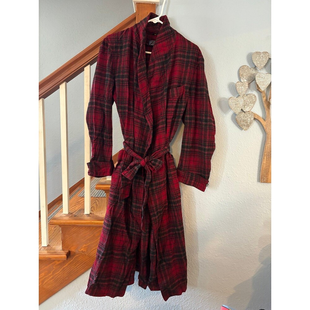 Pendleton Men’s Robe Wool vintage L Red Tartan Plaid 100% Virgin Wool Bathrobe